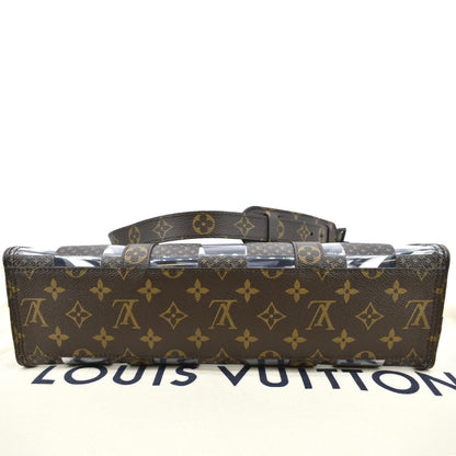 LOUIS VUITTON Sac Plat Chess PVC Monogram Coated Canvas Tote Shoulder Bag Brown