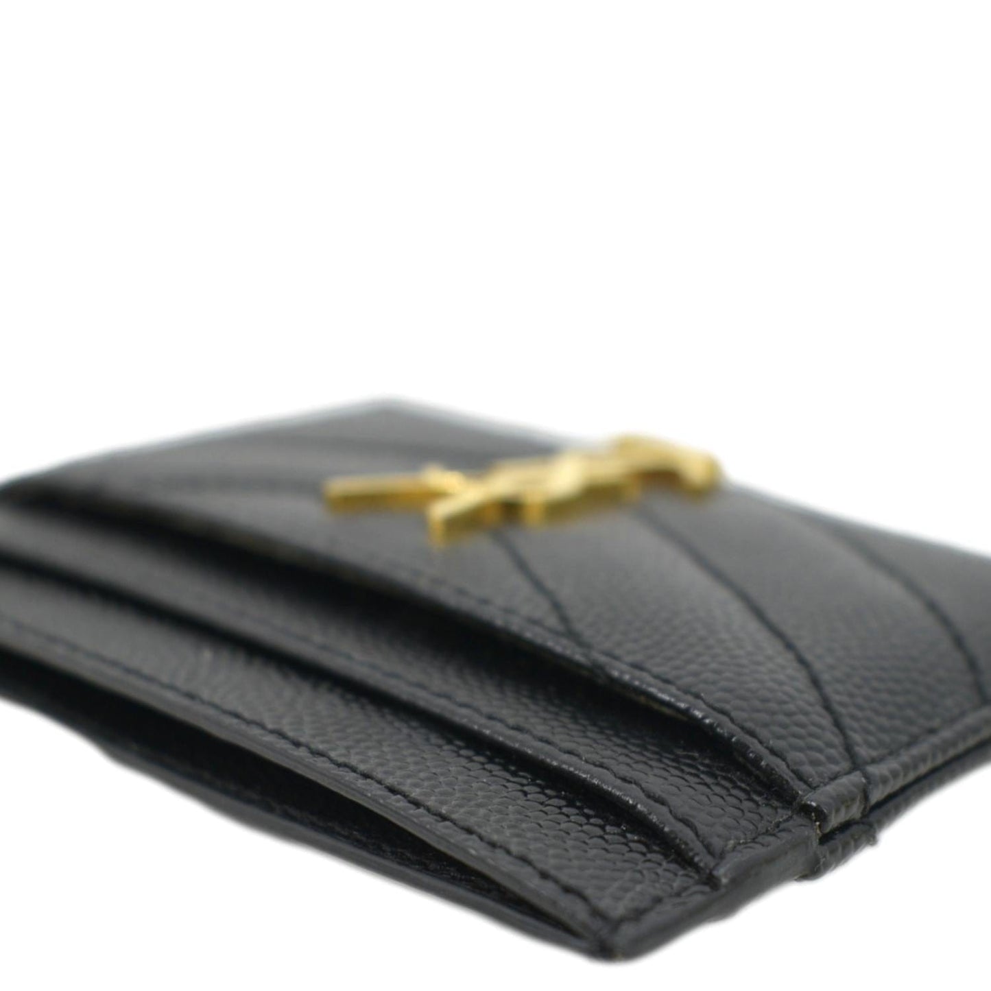 YVES SAINT LAURENT Cassandre Monogram Grain De Poudre Leather Card Holder Black