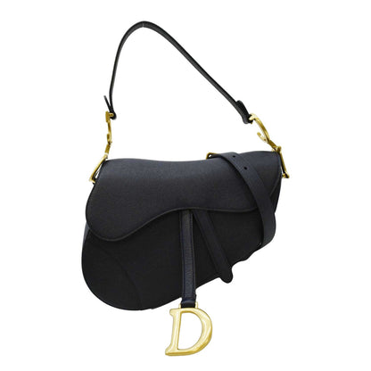 CHRISTIAN DIOR Saddle Grained Calfskin Leather Satchel Shoulder Bag Navy Blue