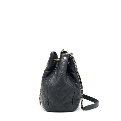 Chanel bucket bag quilted lambskin black L