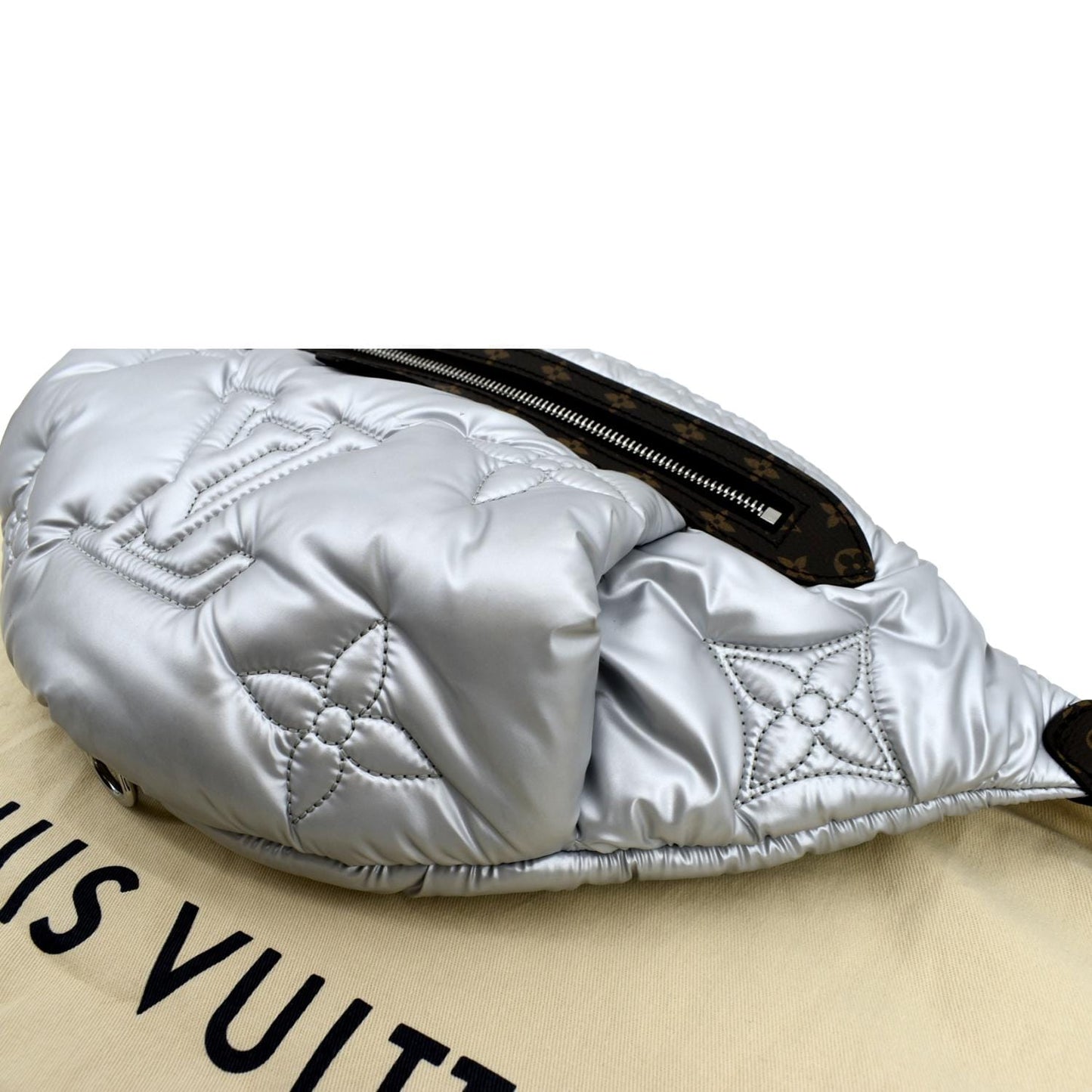 LOUIS VUITTON Nylon Monogram Canvas Maxi Bumbag Silver