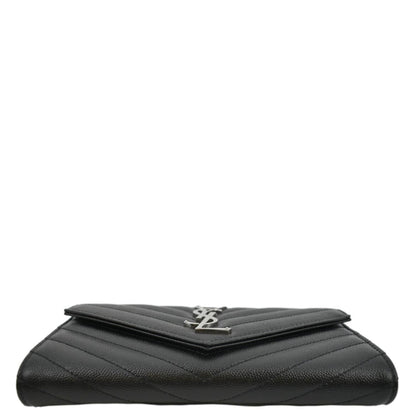 YVES SAINT LAURENT Monogram Grain De Poudre Leather Wallet Black