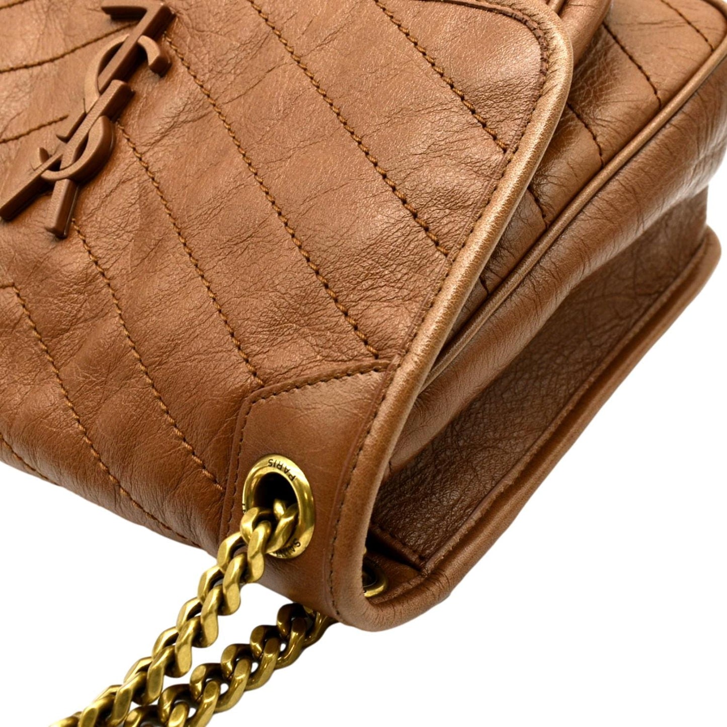 YVES SAINT LAURENT Niki Medium Leather Crossbody Bag Dark Brown