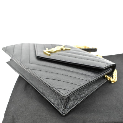 YVES SAINT LAURENT Wallet on Chain Leather Shoulder Bag Black