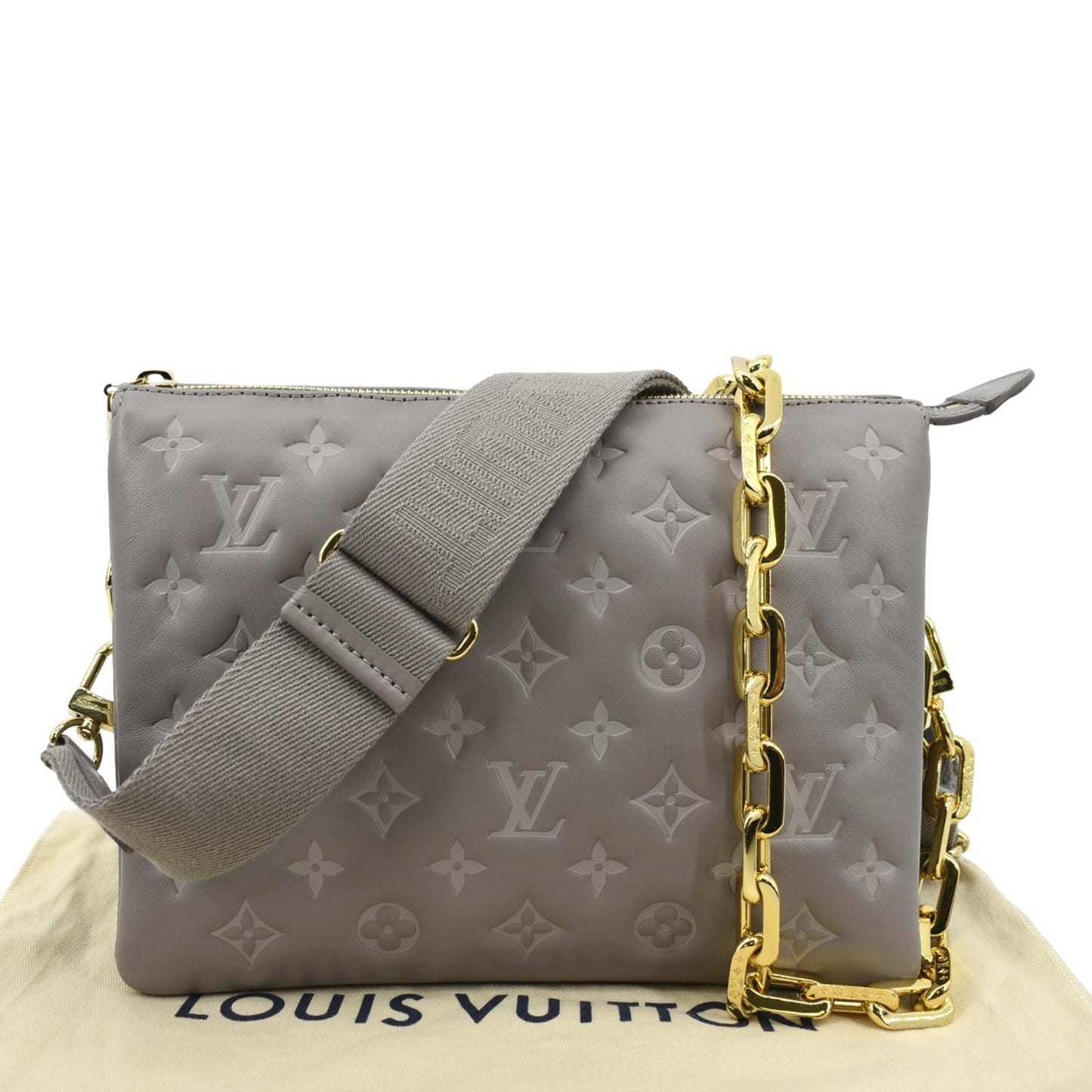 LOUIS VUITTON Coussin PM Monogram Embossed Shoulder Bag Grey