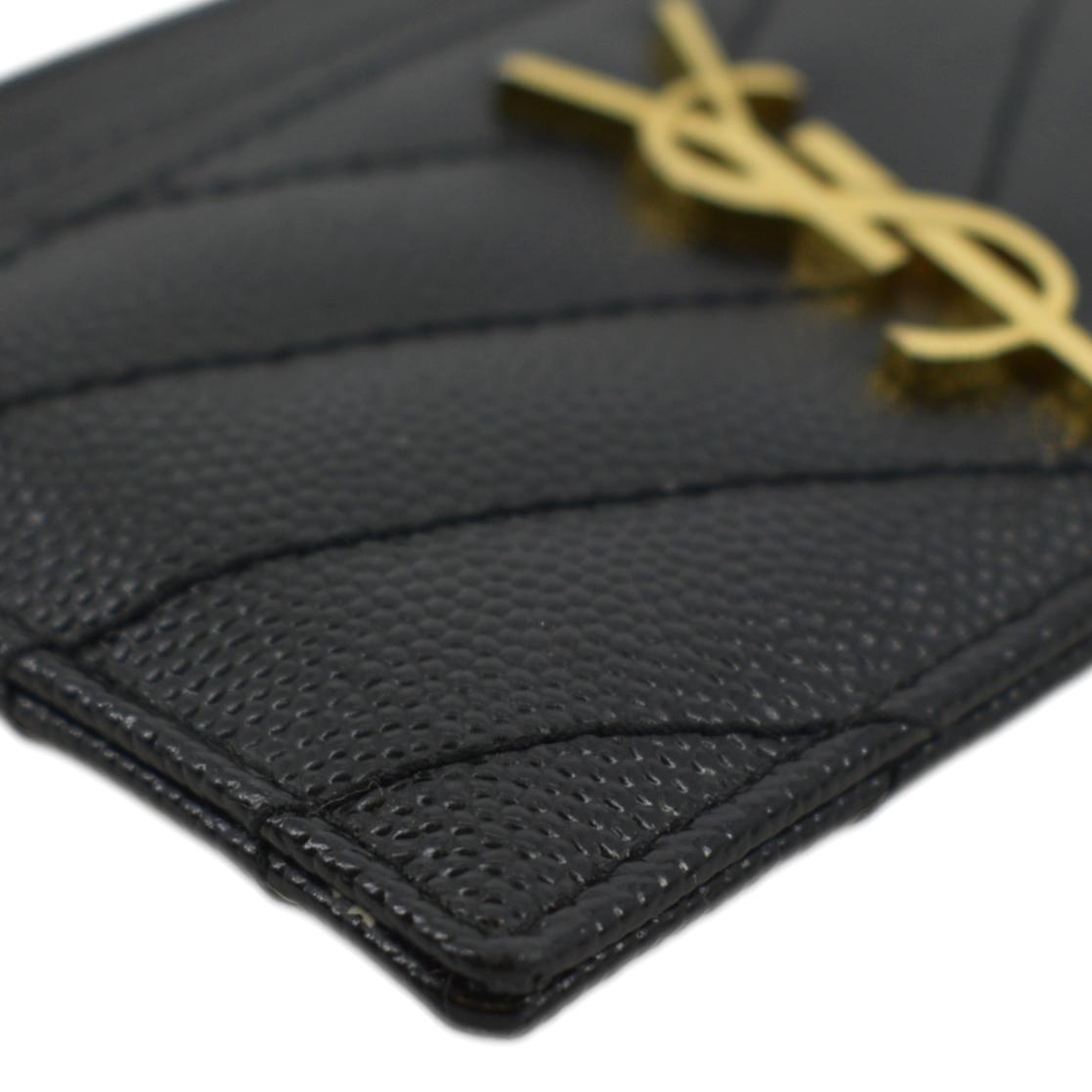 YVES SAINT LAURENT Cassandre Monogram Grain De Poudre Leather Card Holder Black