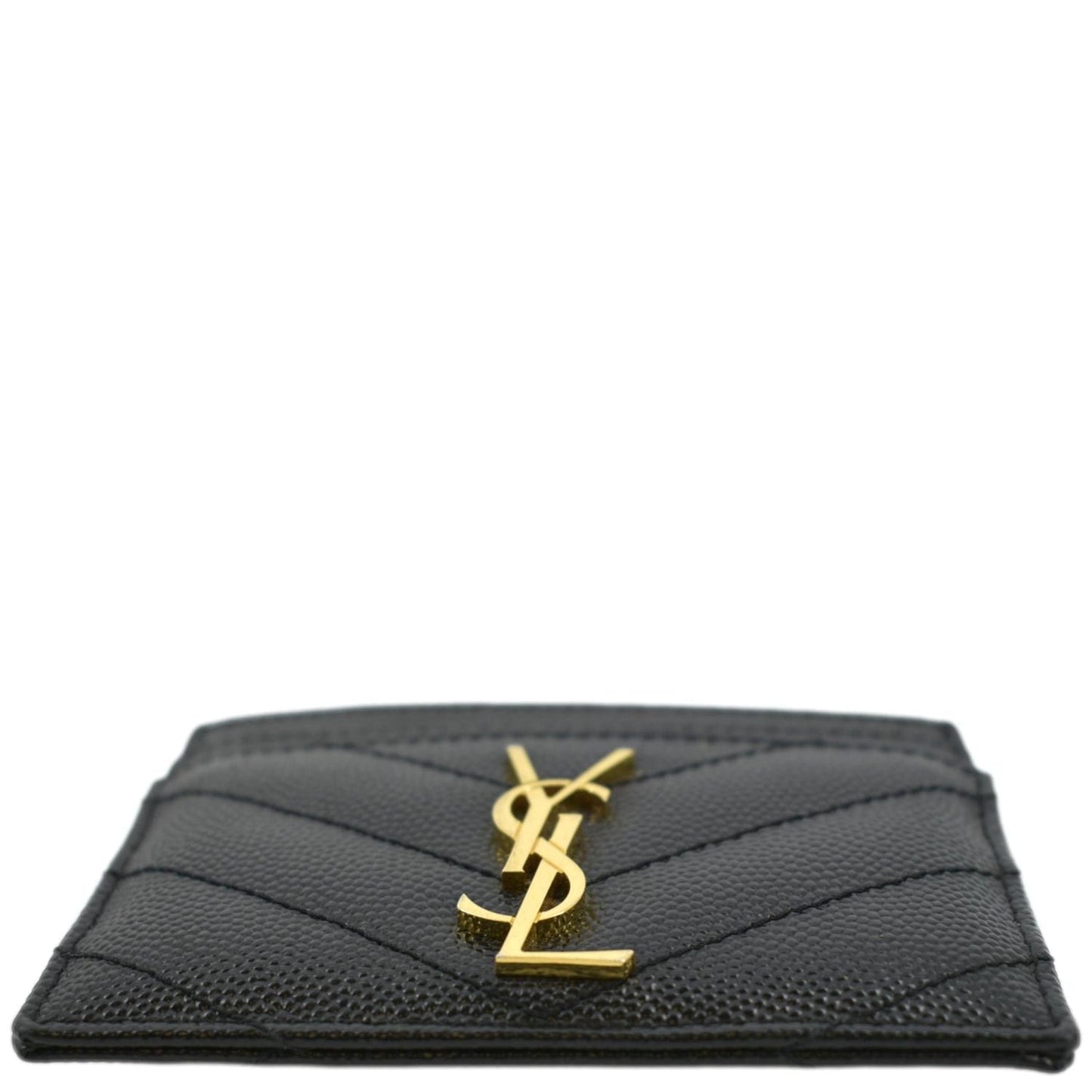 YVES SAINT LAURENT Cassandre Monogram Grain De Poudre Leather Card Holder Black