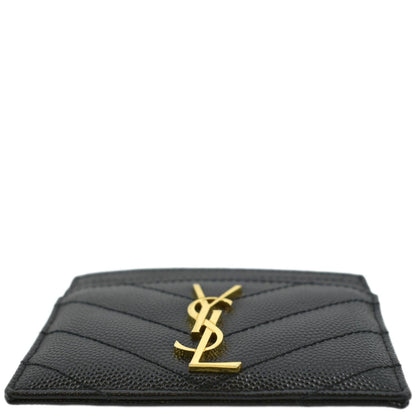YVES SAINT LAURENT Cassandre Monogram Grain De Poudre Leather Card Holder Black
