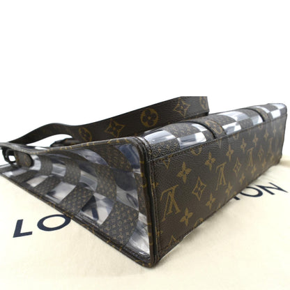 LOUIS VUITTON Sac Plat Chess PVC Monogram Coated Canvas Tote Shoulder Bag Brown