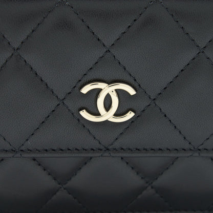 Chanel Mini Flap Bag With Camellia Chain Lambskin Black L