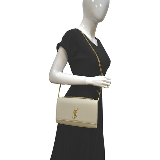 YVES SAINT LAURENT Kate Grain De Poudre Leather Shoulder Bag Ivory