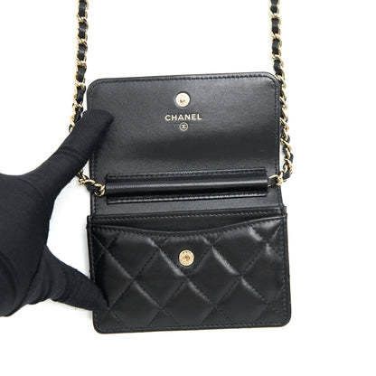 Chanel Mini Flap Bag With Camellia Chain Lambskin Black L