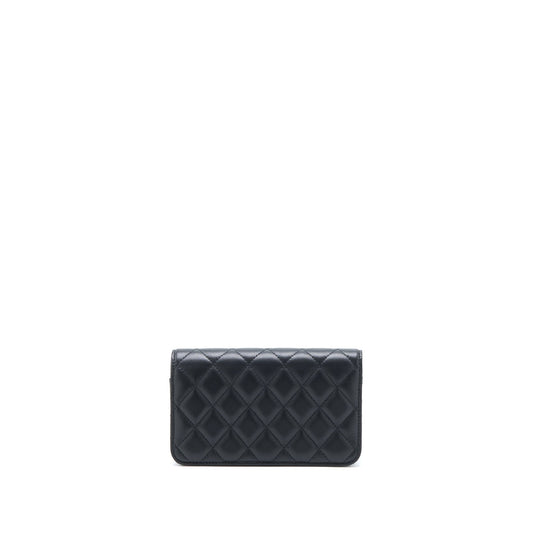 Chanel Pearl Crush Mini Wallet On Chain Lambskin Black Brushed  (Microchip)
