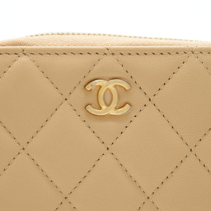 Chanel 22C Pearl Crush Card Holder With Chain Beige