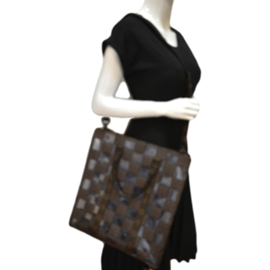 LOUIS VUITTON Sac Plat Chess PVC Monogram Coated Canvas Tote Shoulder Bag Brown