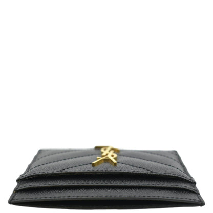 YVES SAINT LAURENT Cassandre Monogram Grain De Poudre Leather Card Holder Black