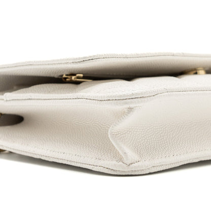 CHANEL classic wallet on chain caviar white L (Microchip)