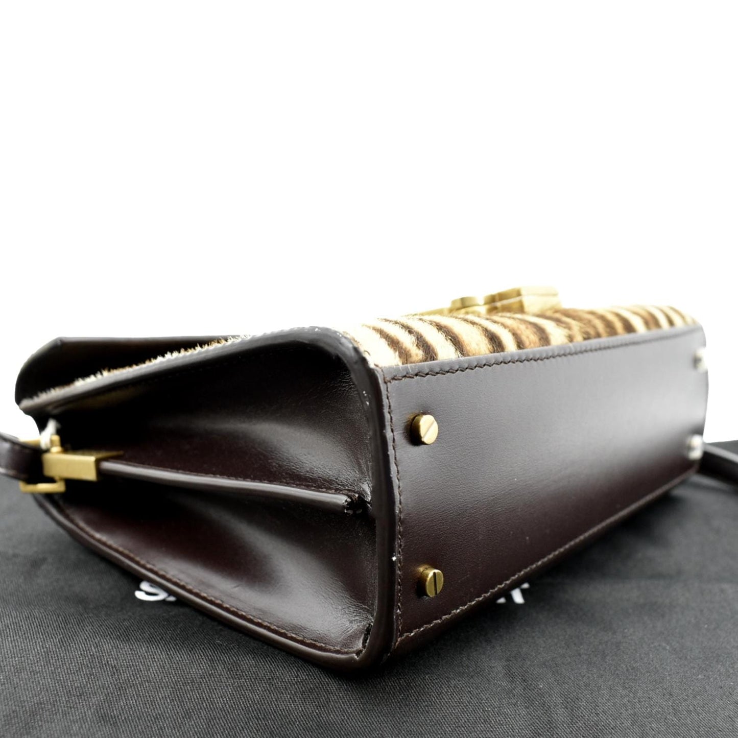 YVES SAINT LAURENT Cassandra Leopard Print Monogram Canvas Shoulder Bag Maroon