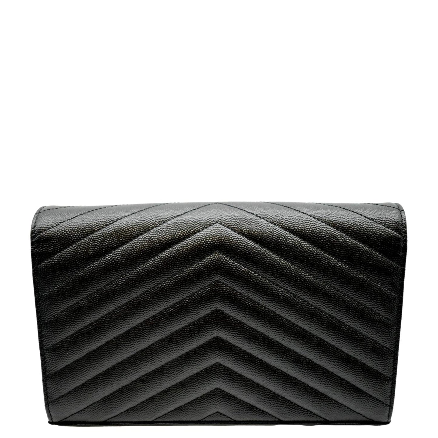 YVES SAINT LAURENT Cassandra Grain De Poudre Embossed Chain Wallet Black