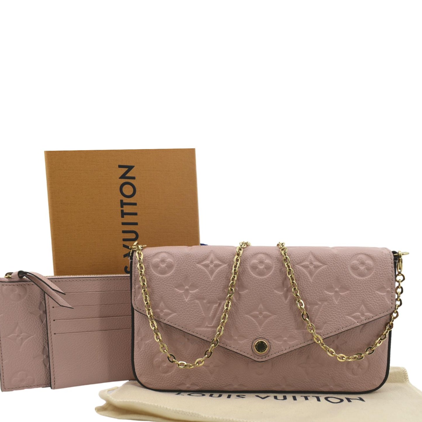 LOUIS VUITTON Pochette Felicie Monogram Leather Chain Wallet Pink