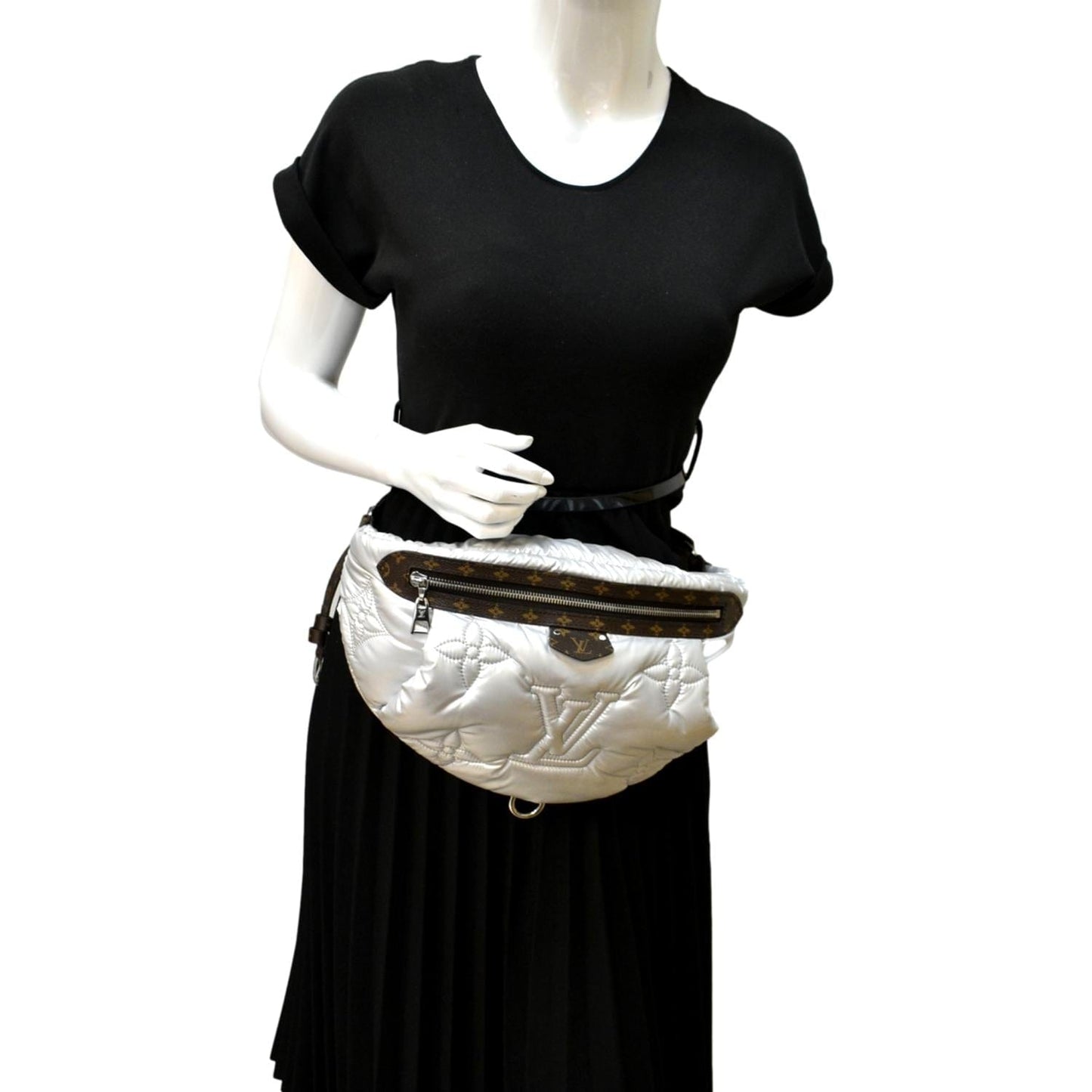 LOUIS VUITTON Nylon Monogram Canvas Maxi Bumbag Silver