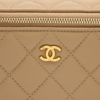 Chanel Pearl Crush Long Vanity Case Lambskin Dark Beige
