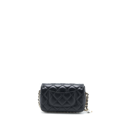 Chanel Pearl Chain Flap Bag Quilted Lambskin Black L