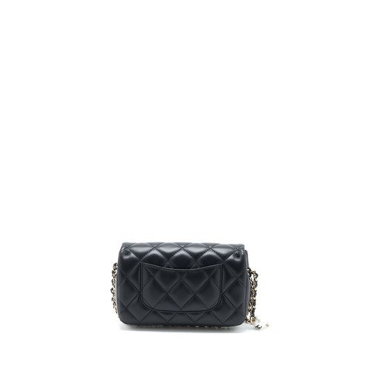 Chanel Pearl Chain Flap Bag Quilted Lambskin Black L