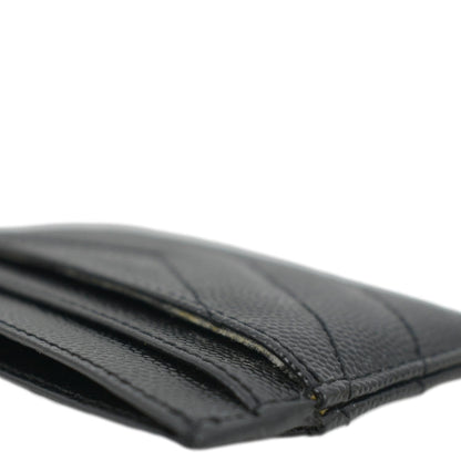 YVES SAINT LAURENT Cassandre Monogram Grain De Poudre Leather Card Holder Black