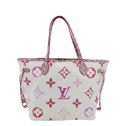 LOUIS VUITTON Giant Rose Neverfull MM Monogram Canvas Shoulder Bag White