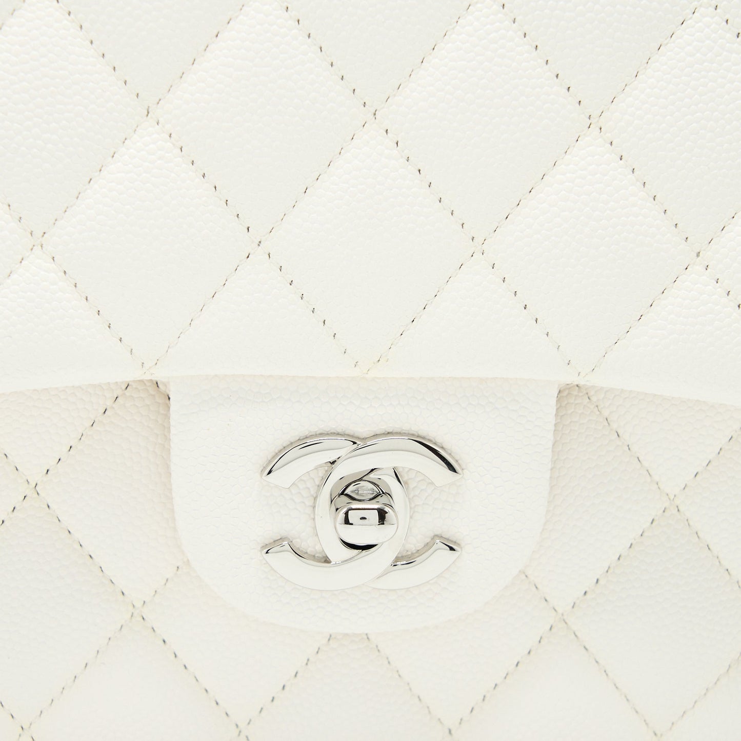Chanel Medium Classic Double Flap Bag Caviar White  (Microchip)