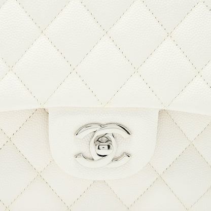 Chanel Medium Classic Double Flap Bag Caviar White  (Microchip)