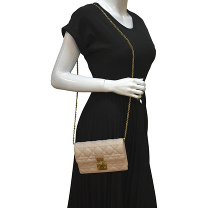 CHRISTIAN DIOR Dioraddict Quilted Lambskin Leather Crossbody Bag Dusty Pink