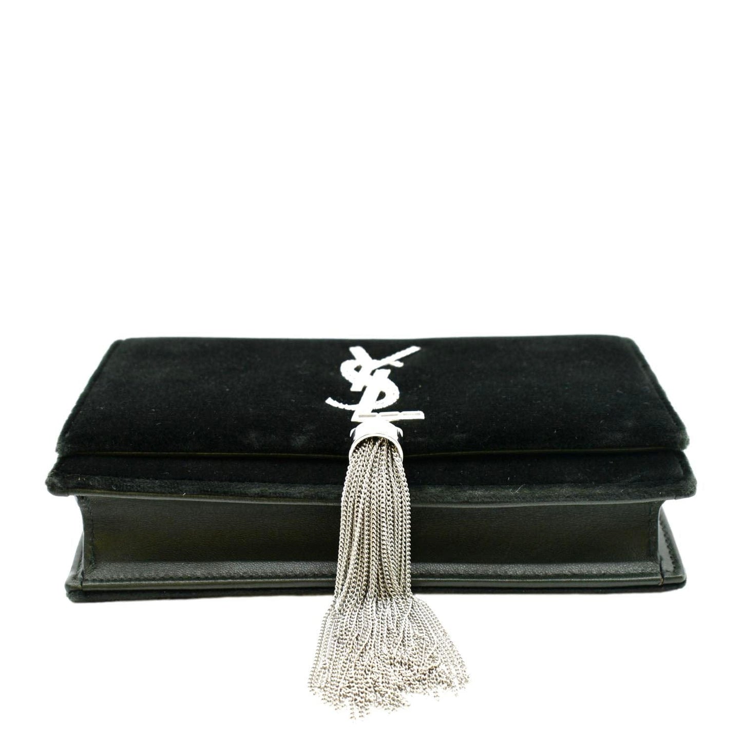 YVES SAINT LAURENT Crystal Kate Medium Tassel Velvet Crossbody Bag Dark Green