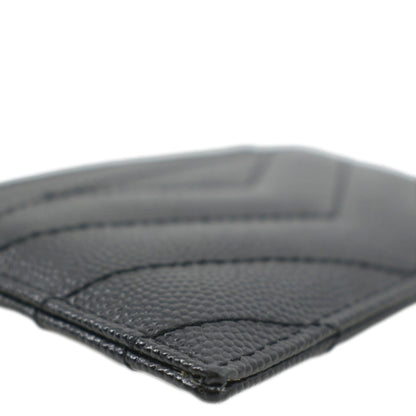 YVES SAINT LAURENT Cassandre Monogram Grain De Poudre Leather Card Holder Black