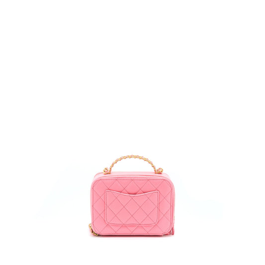 Chanel 22S Letter Top Handle Small Vanity Case Caviar Pink Brushed