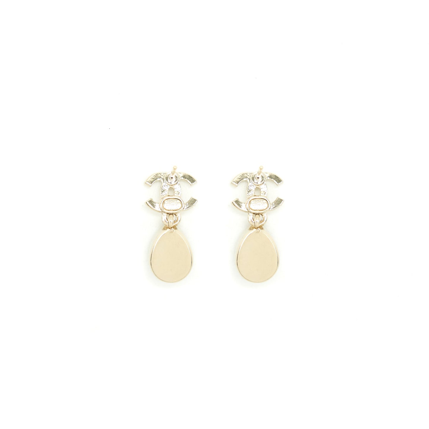 Chanel CC And Crystal Drop Earrings Light Gold Tone