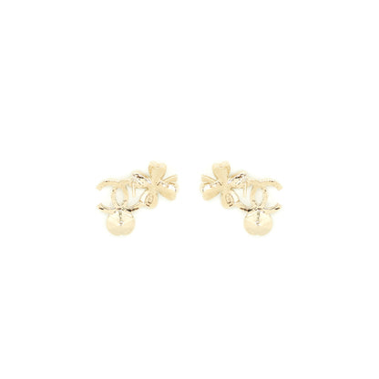 Chanel 22S CC Logo And Clover Earrings Light Gold Tone