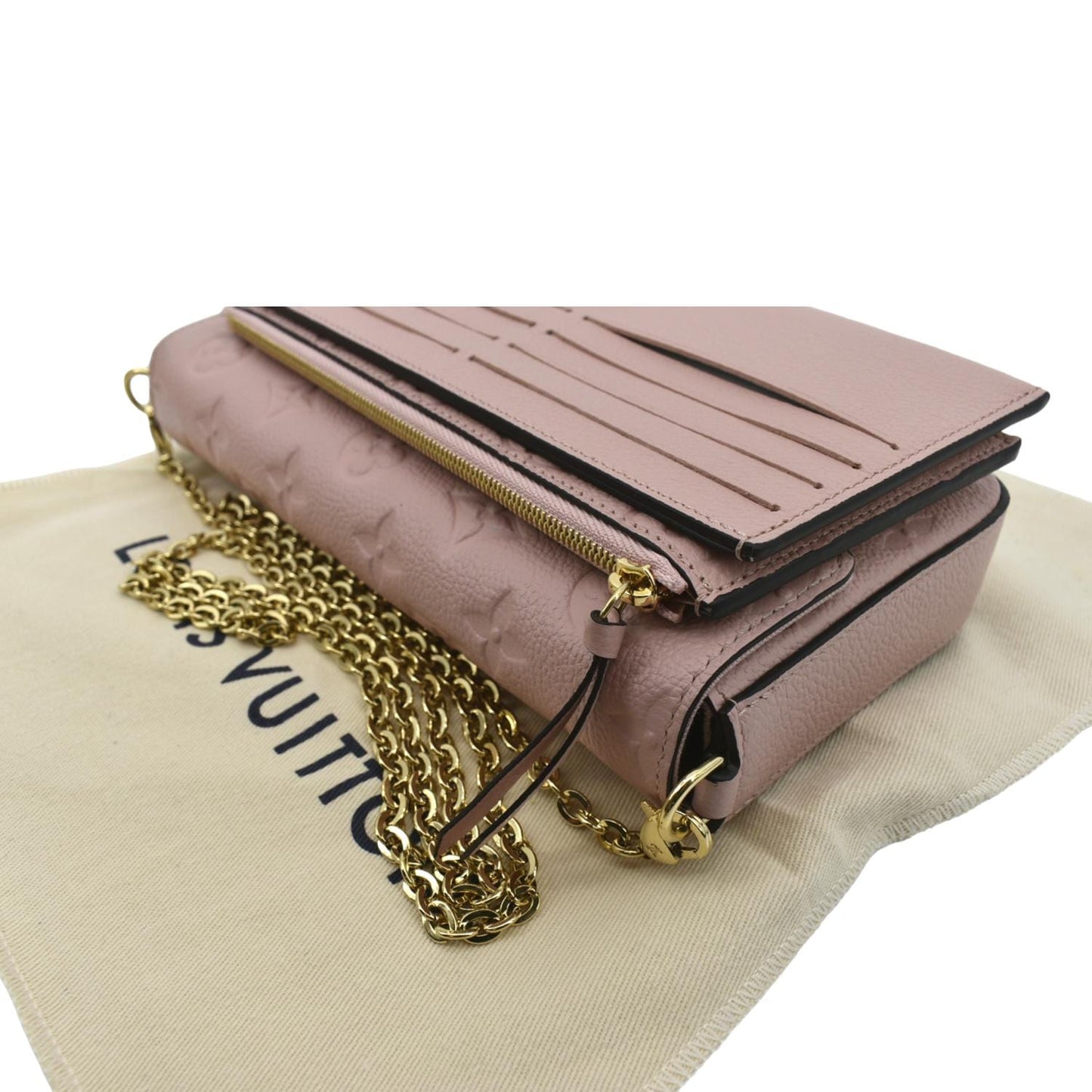 LOUIS VUITTON Pochette Felicie Monogram Leather Chain Wallet Pink