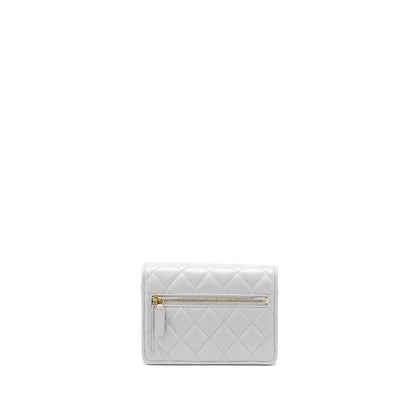 Chanel Mini Square Wallet on Chain with Gem Chains Lambskin Light Grey L