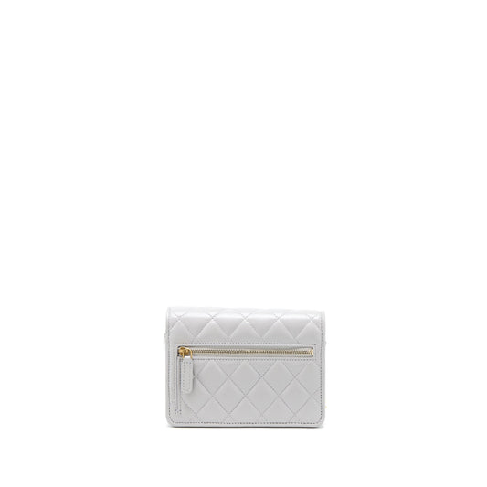 Chanel Mini Square Wallet on Chain with Gem Chains Lambskin Light Grey L