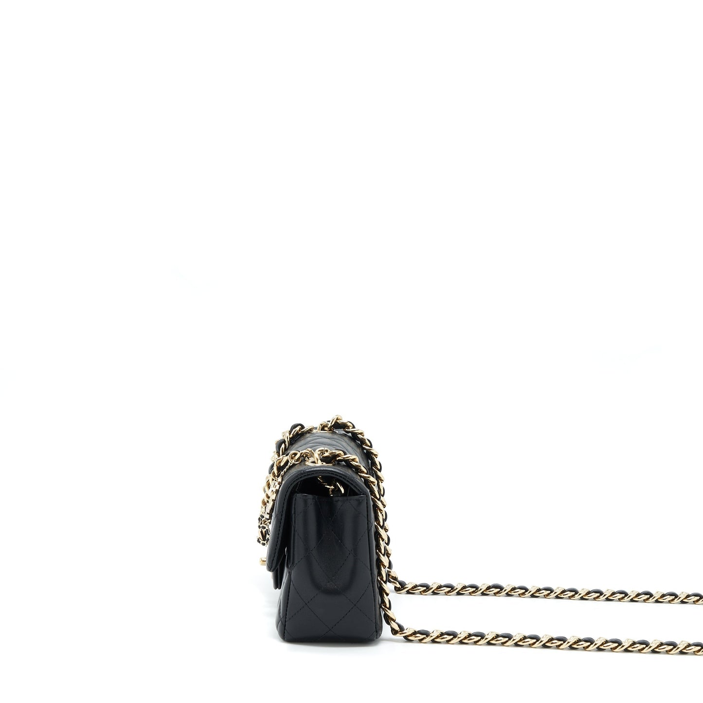 Chanel Mini Rectangular Flap Bag With Bag Charms Giant Chains Lambskin Black