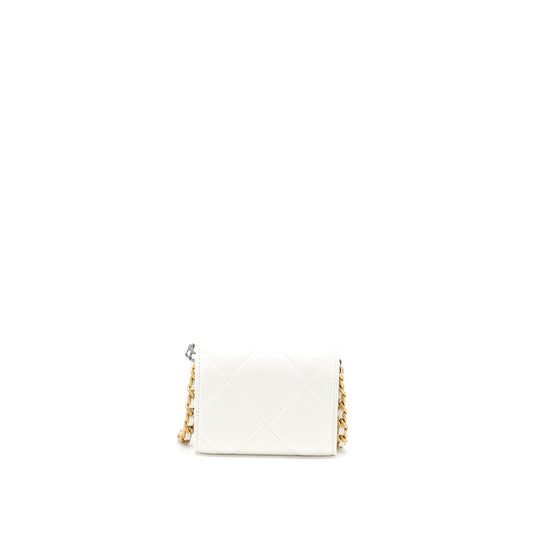 Chanel 19 Coin Purse with Chain Goatskin White Multicolour Hardware