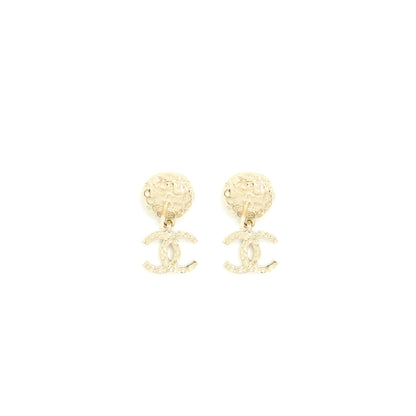 Chanel Pearl And CC Logo Drop Earrings Light Gold Tone