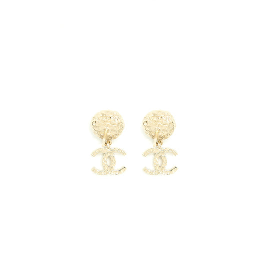 Chanel Pearl And CC Logo Drop Earrings Light Gold Tone
