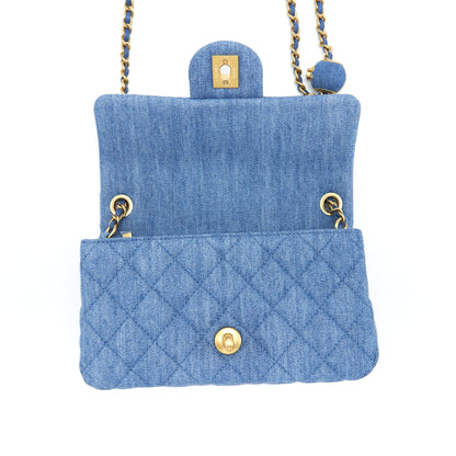 Chanel 21K Pearl Crush Mini Rectangular Flap Bag Denim