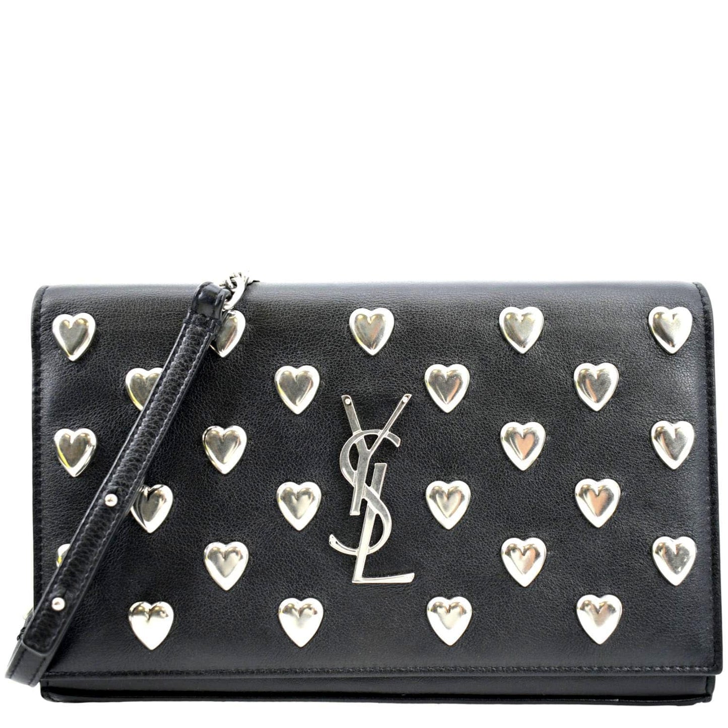 YVES SAINT LAURENT Kate Heart Studded Leather Shoulder Bag Black