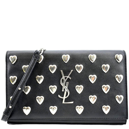 YVES SAINT LAURENT Kate Heart Studded Leather Shoulder Bag Black