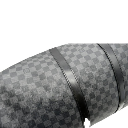 LOUIS VUITTON Keepall 55 Damier Graphite Bandouliere Travel Bag Black