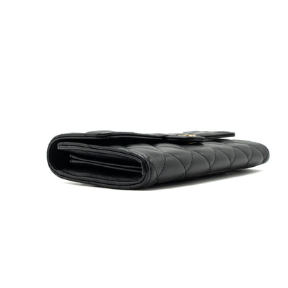 Chanel classic long flap wallet lambskin black  (microchip)